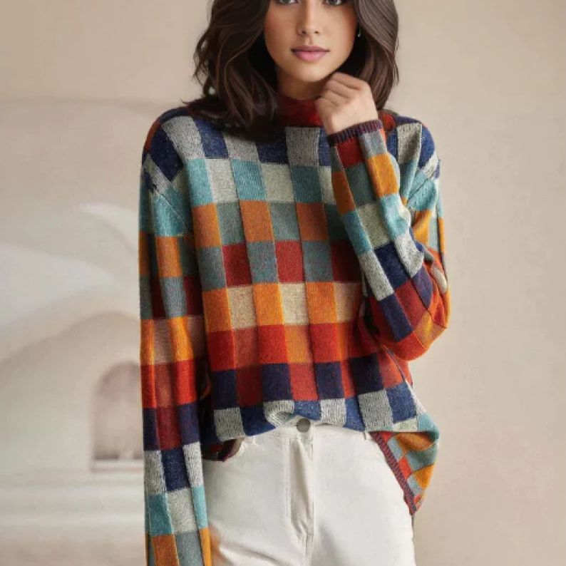 Cashmira - Cashmere Patchwork Turtleneck Jumper Cold Weather — view 2 of 7