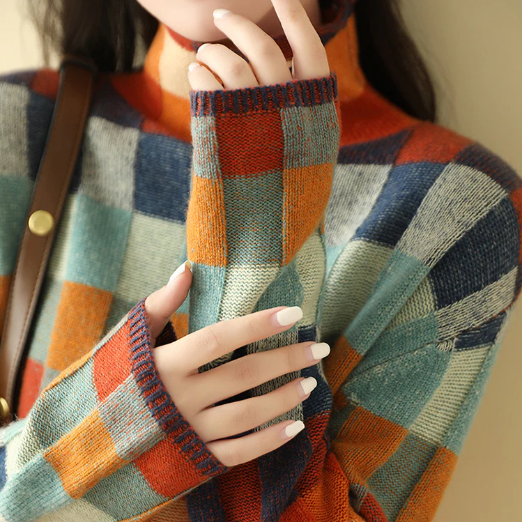 Cashmira - Cashmere Patchwork Turtleneck Jumper Cold Weather — view 6 of 7