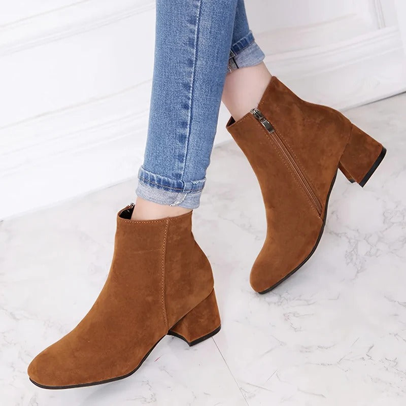 Cassenova - Suede Ankle Boots Block Heel Everyday Wear