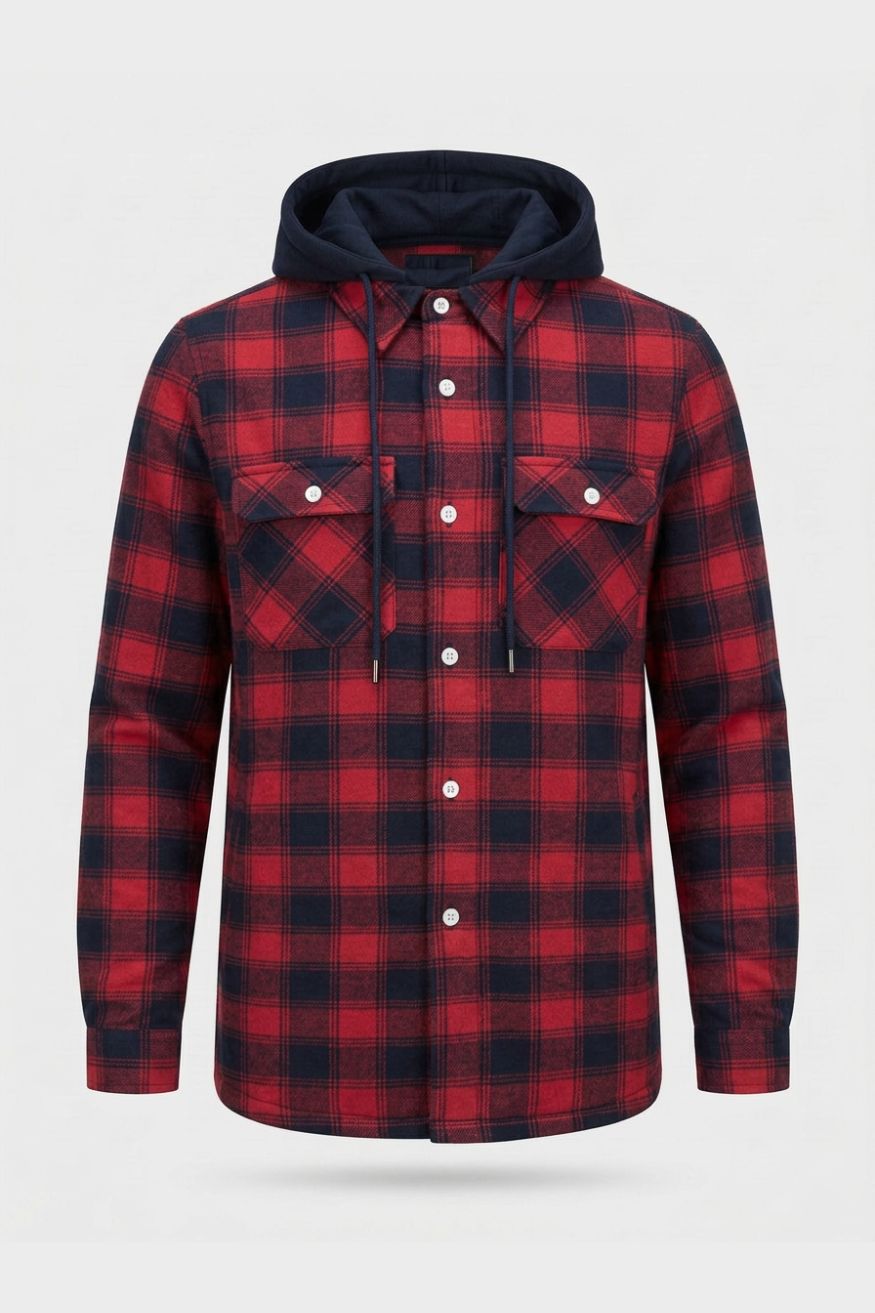 Kasden - Checked Hooded Shirt Jacket Casual Layering