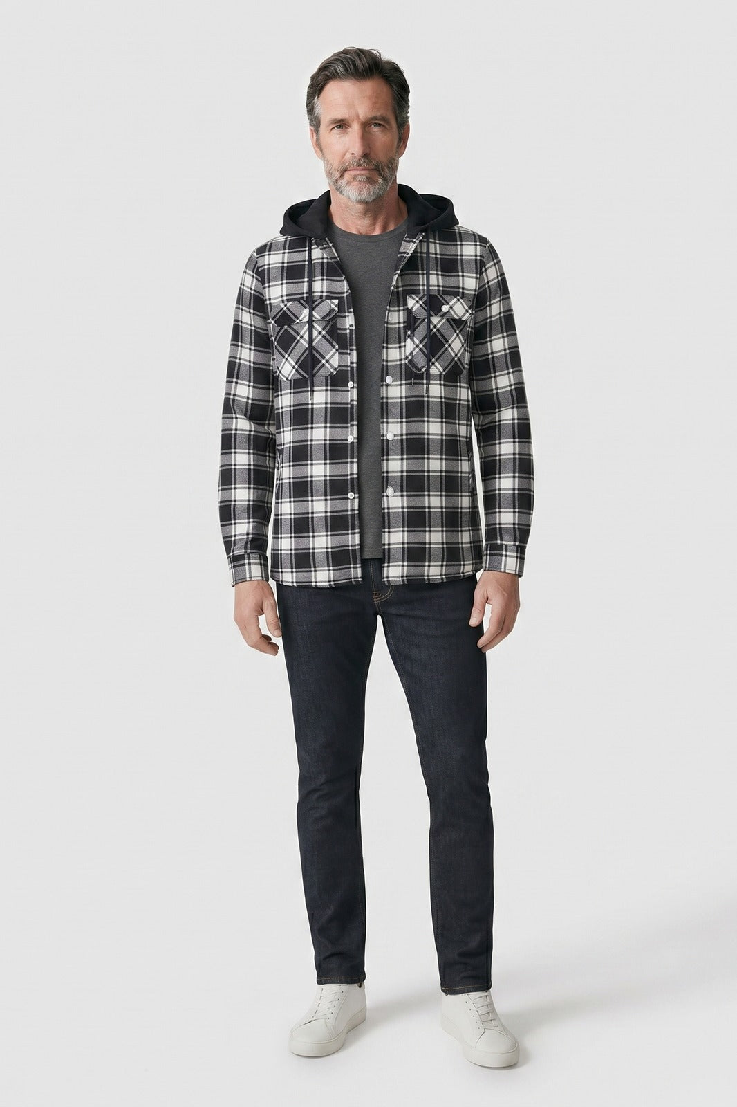 Kasden - Checked Hooded Shirt Jacket Casual Layering — view 10 of 10