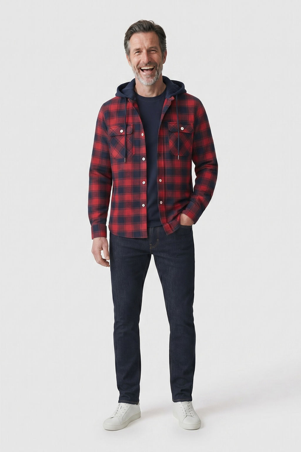 Kasden - Checked Hooded Shirt Jacket Casual Layering — view 3 of 10