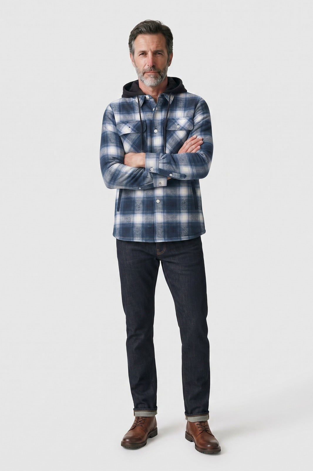 Kasden - Checked Hooded Shirt Jacket Casual Layering — view 6 of 10