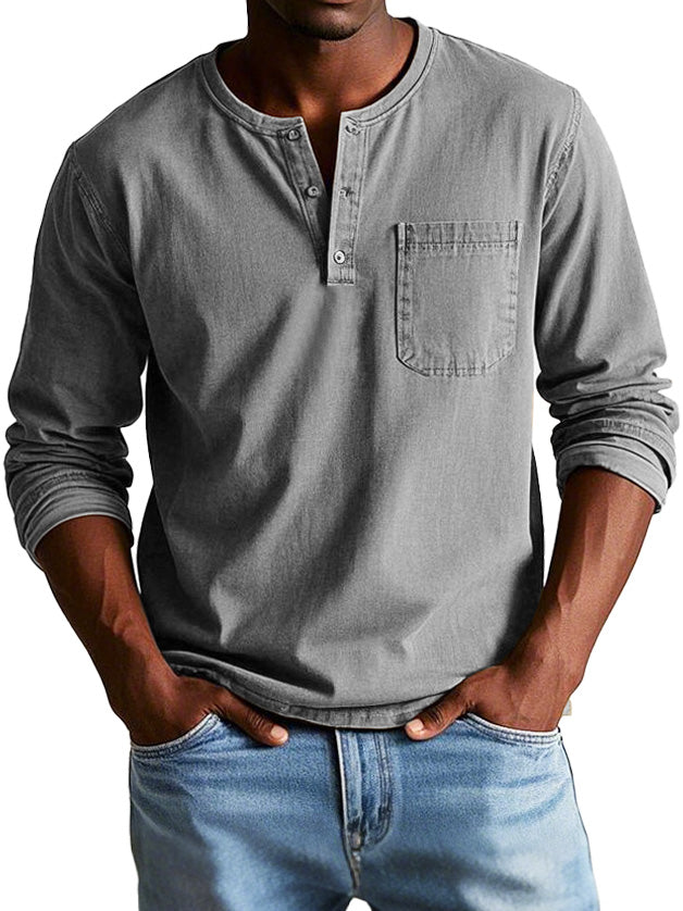 Marchant - Vintage Long-Sleeved Henley Shirt Everyday Wear