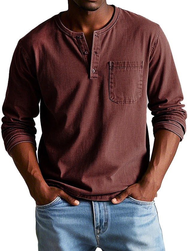 Marchant - Vintage Long-Sleeved Henley Shirt Everyday Wear — view 10 of 10