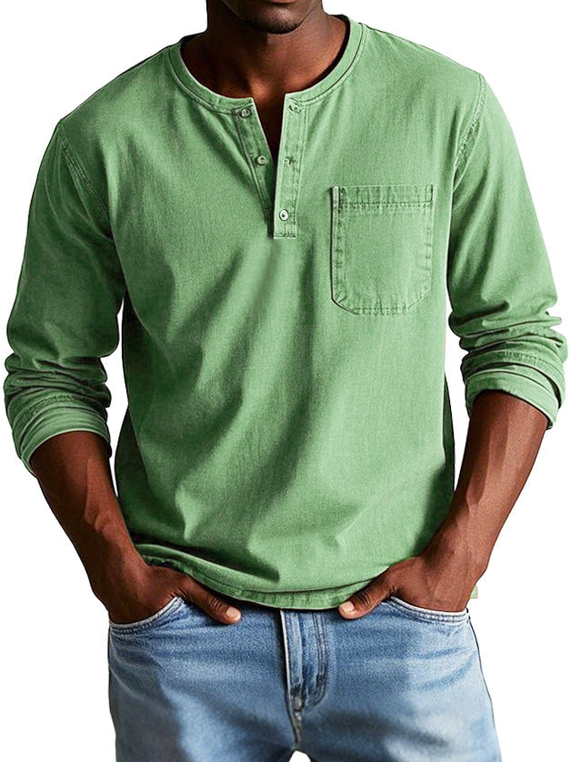 Marchant - Vintage Long-Sleeved Henley Shirt Everyday Wear — view 2 of 10