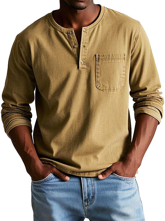 Marchant - Vintage Long-Sleeved Henley Shirt Everyday Wear — view 3 of 10