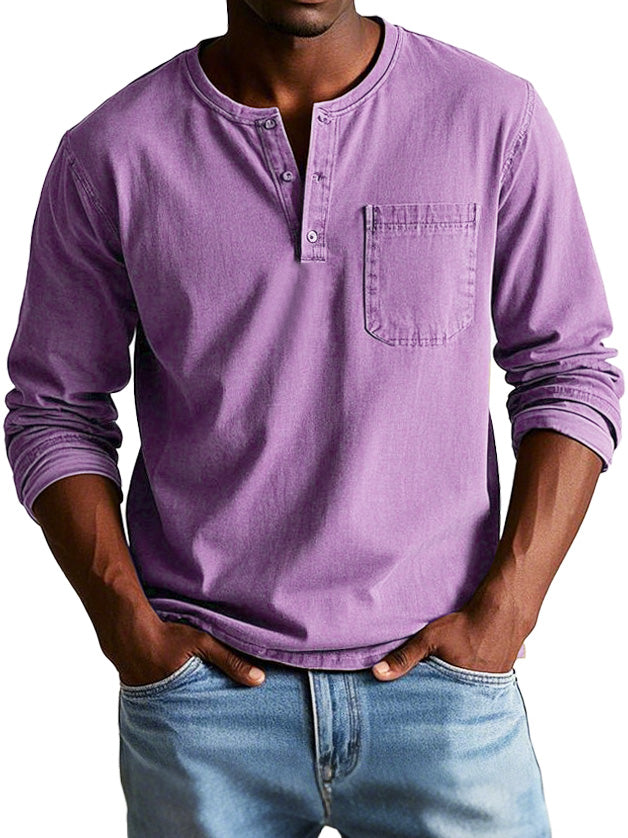 Marchant - Vintage Long-Sleeved Henley Shirt Everyday Wear — view 4 of 10
