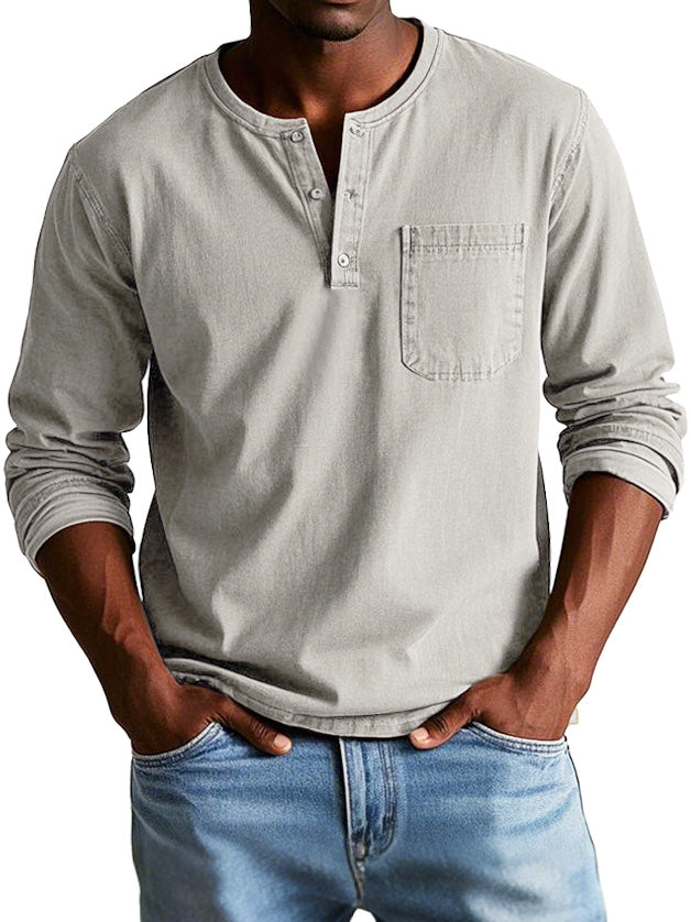 Marchant - Vintage Long-Sleeved Henley Shirt Everyday Wear — view 5 of 10