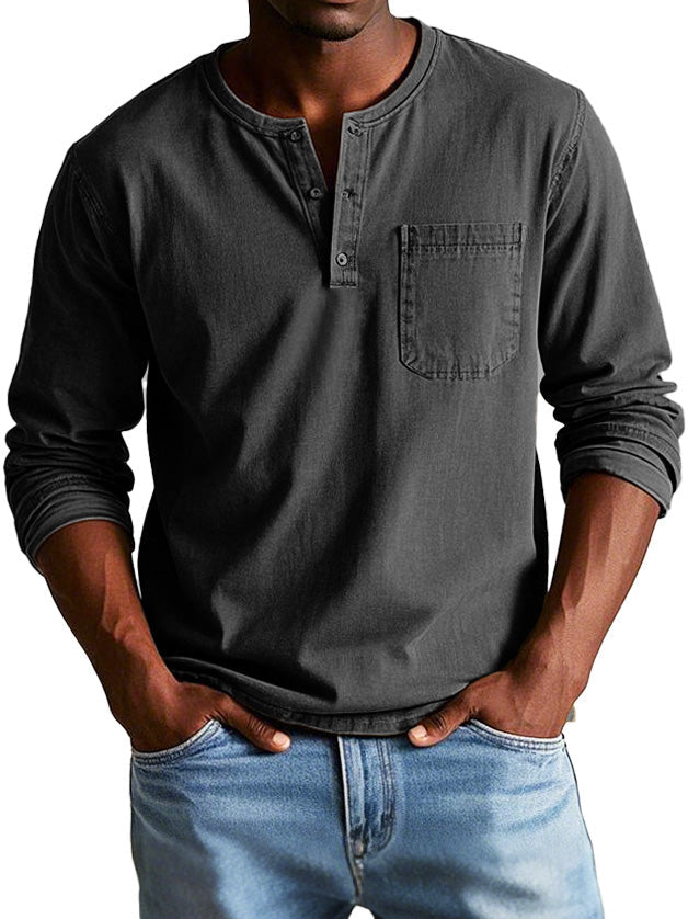 Marchant - Vintage Long-Sleeved Henley Shirt Everyday Wear — view 6 of 10