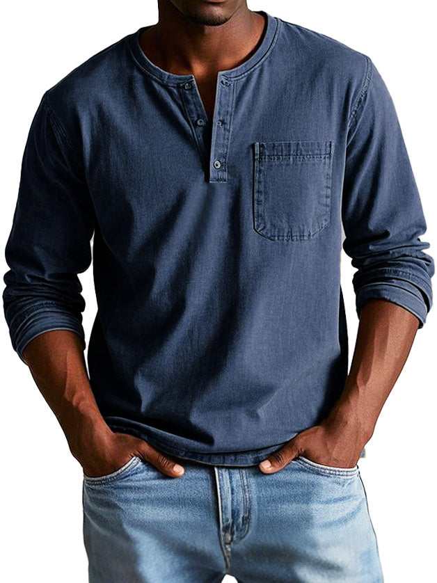Marchant - Vintage Long-Sleeved Henley Shirt Everyday Wear — view 7 of 10