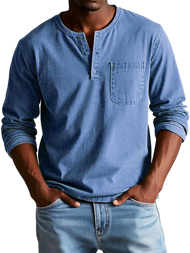 Marchant - Vintage Long-Sleeved Henley Shirt Everyday Wear — view 8 of 10