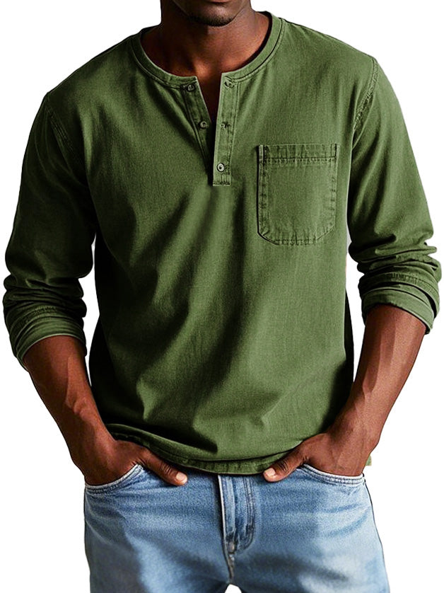 Marchant - Vintage Long-Sleeved Henley Shirt Everyday Wear — view 9 of 10