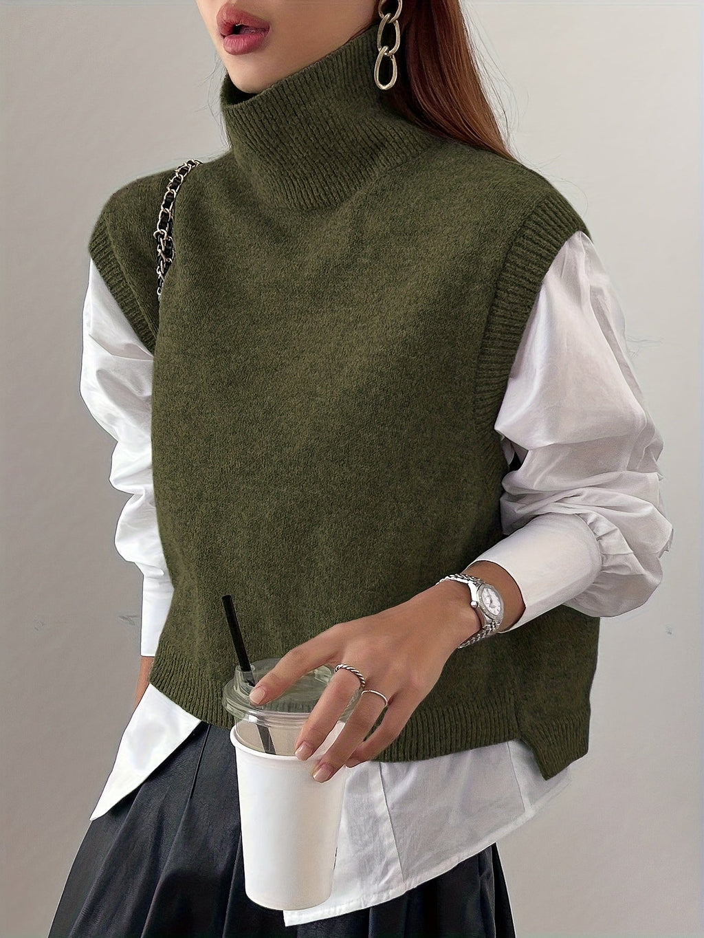 Marolin - High Neck Knit Vest Layering Essential — view 3 of 10