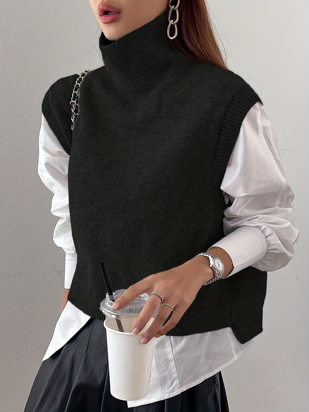 Marolin - High Neck Knit Vest Layering Essential — view 4 of 10