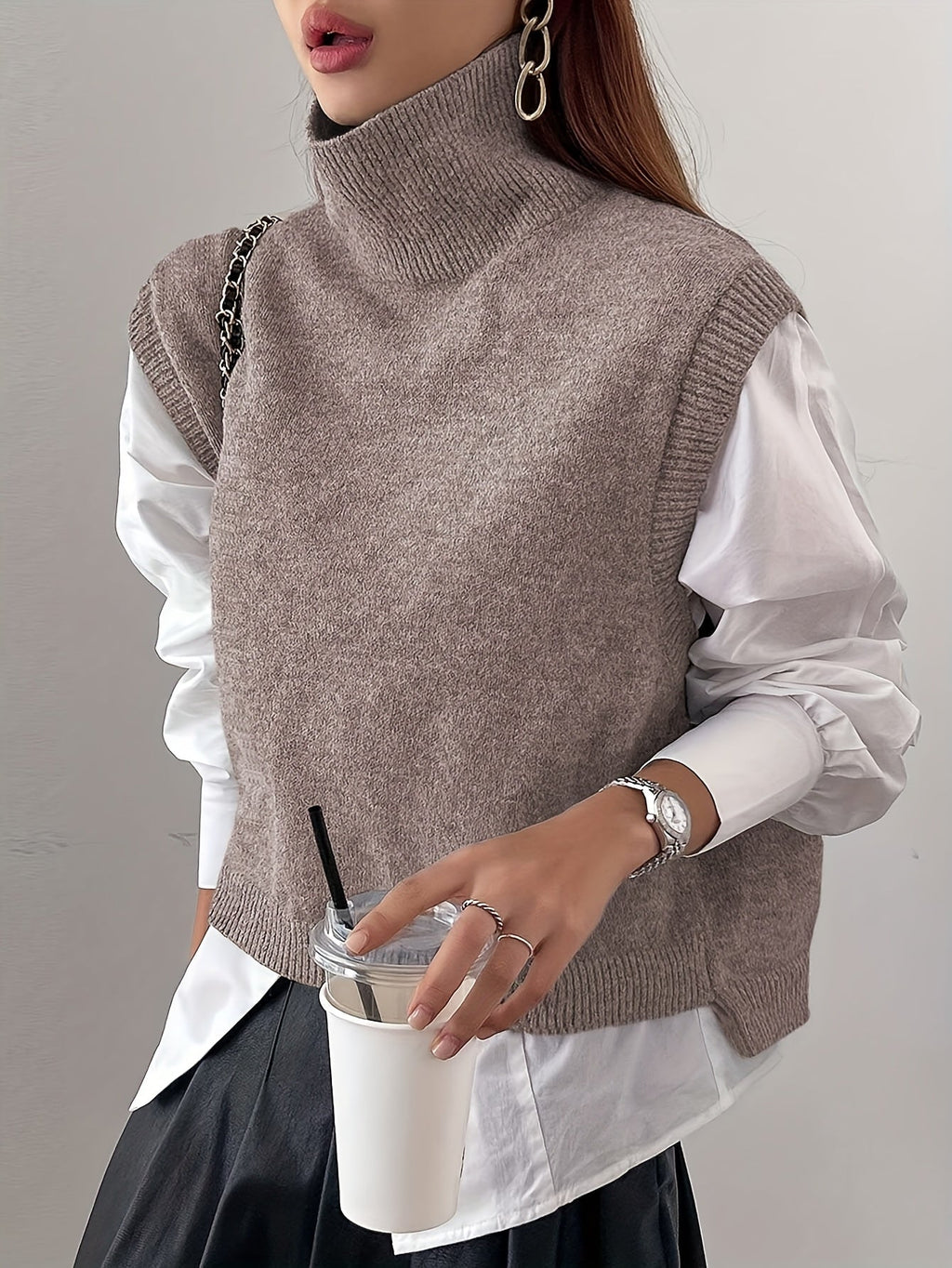 Marolin - High Neck Knit Vest Layering Essential — view 7 of 10