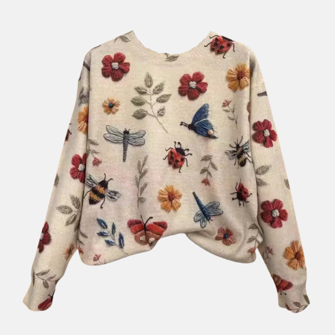 Meadowknit - Embroidered Floral Knit Sweater Autumn Winter Wear