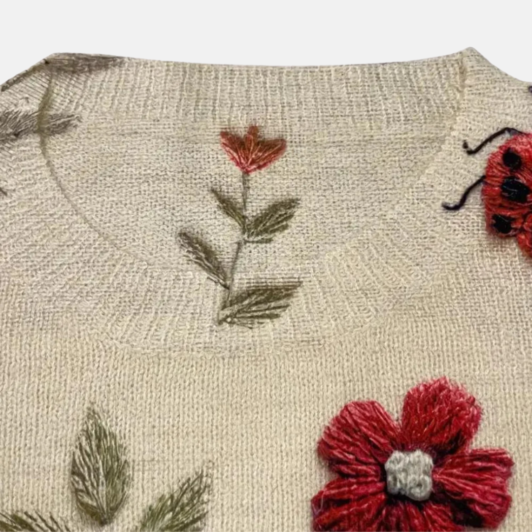 Meadowknit - Embroidered Floral Knit Sweater Autumn Winter Wear — view 5 of 6