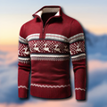 Mens Christmas Jumper Quarter Zip Nordic Reindeer Snowflake Knitted — view 3 of 4