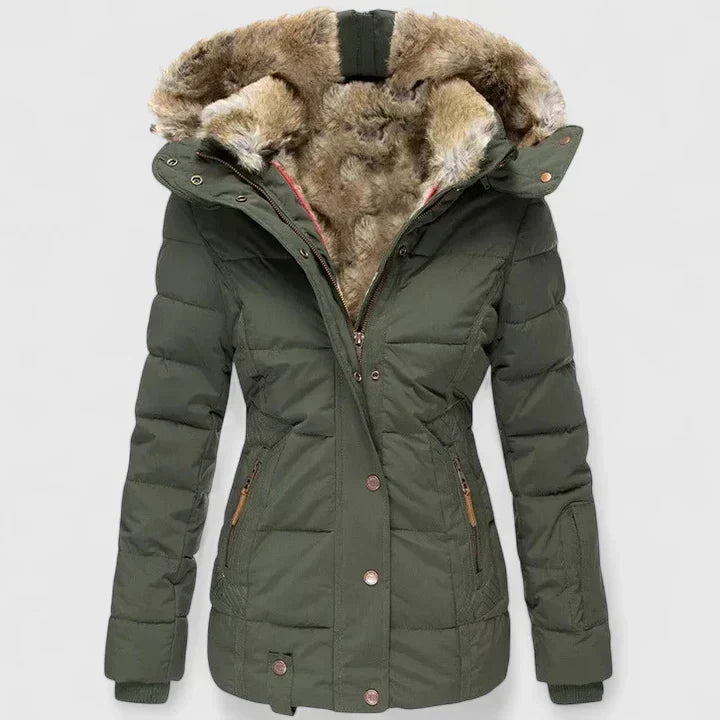 Novessa - Faux Fur Trim Winter Coat Cold Weather Outings