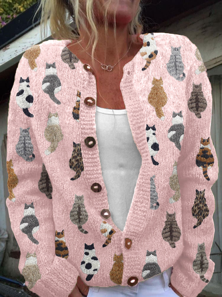 Purrletta - Illustrated Cat Knit Cardigan Cold Weather Layering — view 2 of 3
