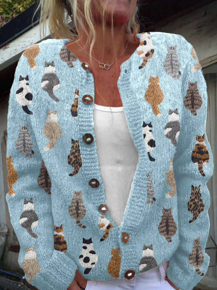 Purrletta - Illustrated Cat Knit Cardigan Cold Weather Layering — view 3 of 3