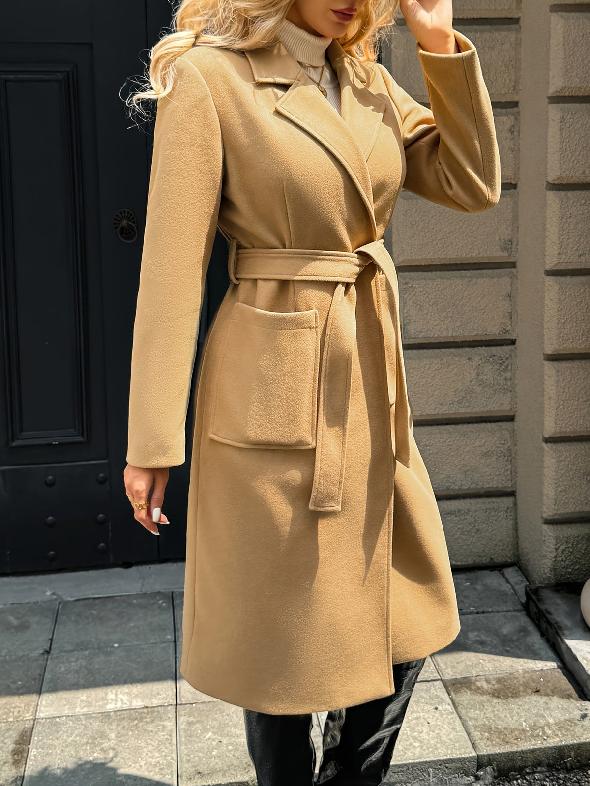 Quenby - Belted Notch Lapel Coat For Autumn Winter — view 7 of 10