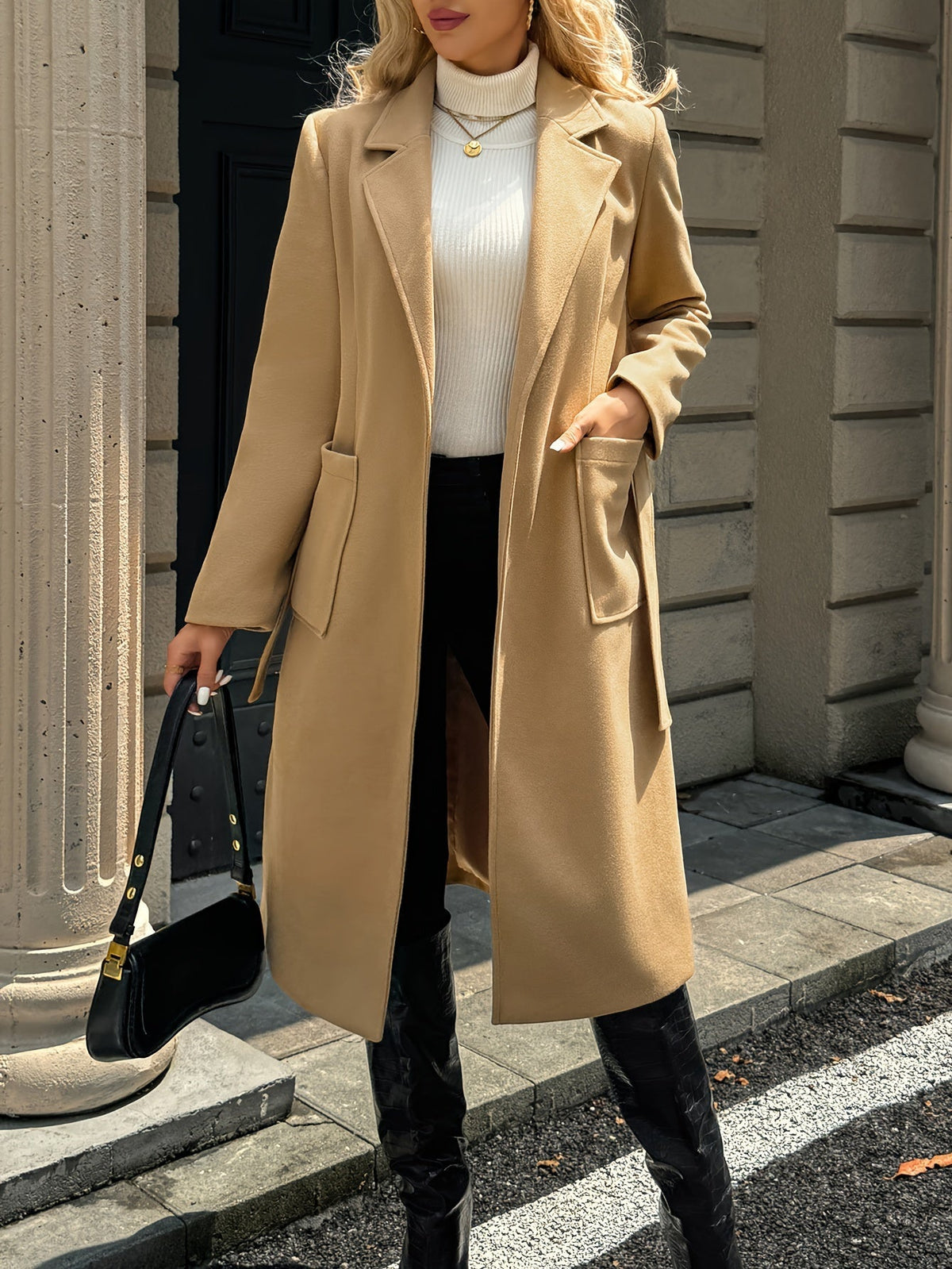 Quenby - Belted Notch Lapel Coat For Autumn Winter — view 8 of 10