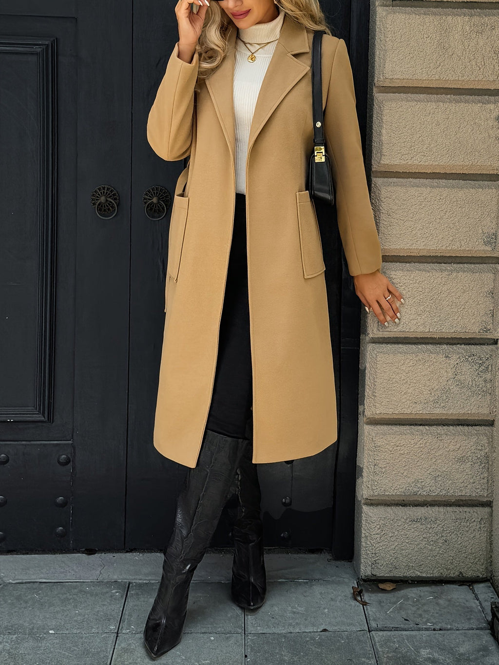 Quenby - Belted Notch Lapel Coat For Autumn Winter — view 9 of 10
