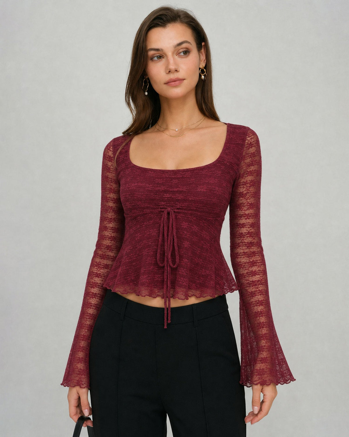 Rosellina - Square Neck Floral Knit Tee Autumn Layering