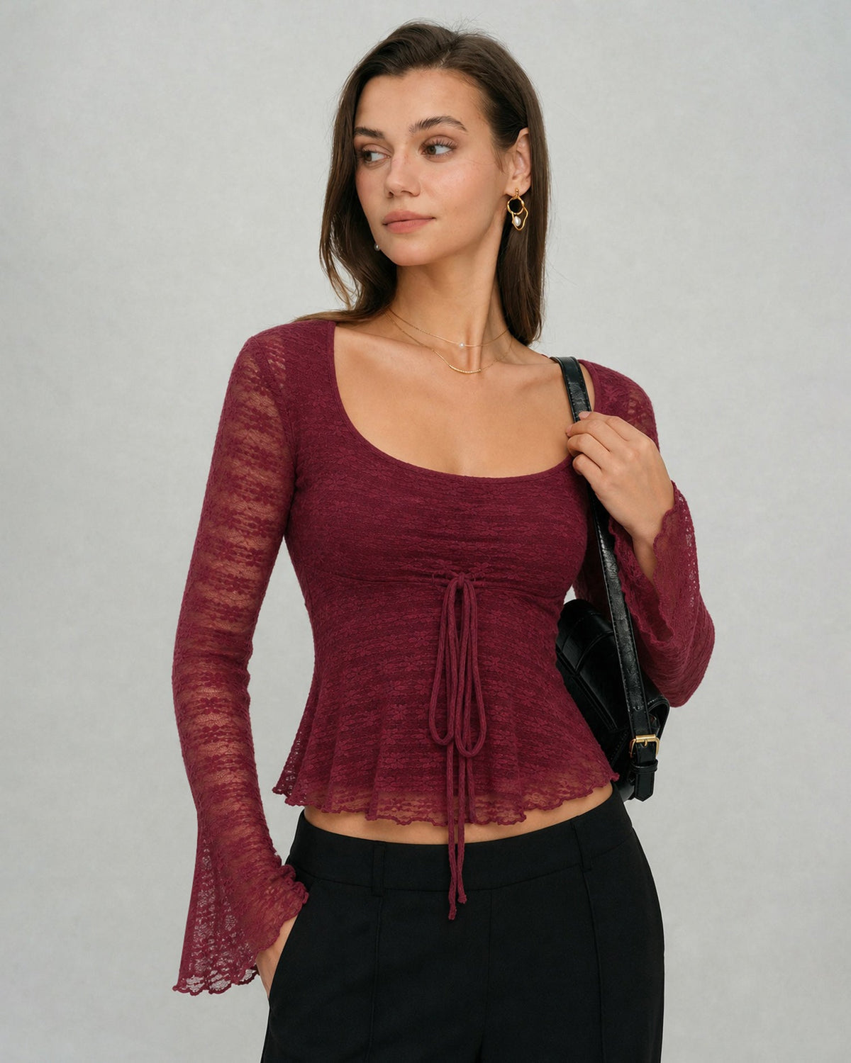 Rosellina - Square Neck Floral Knit Tee Autumn Layering — view 2 of 5