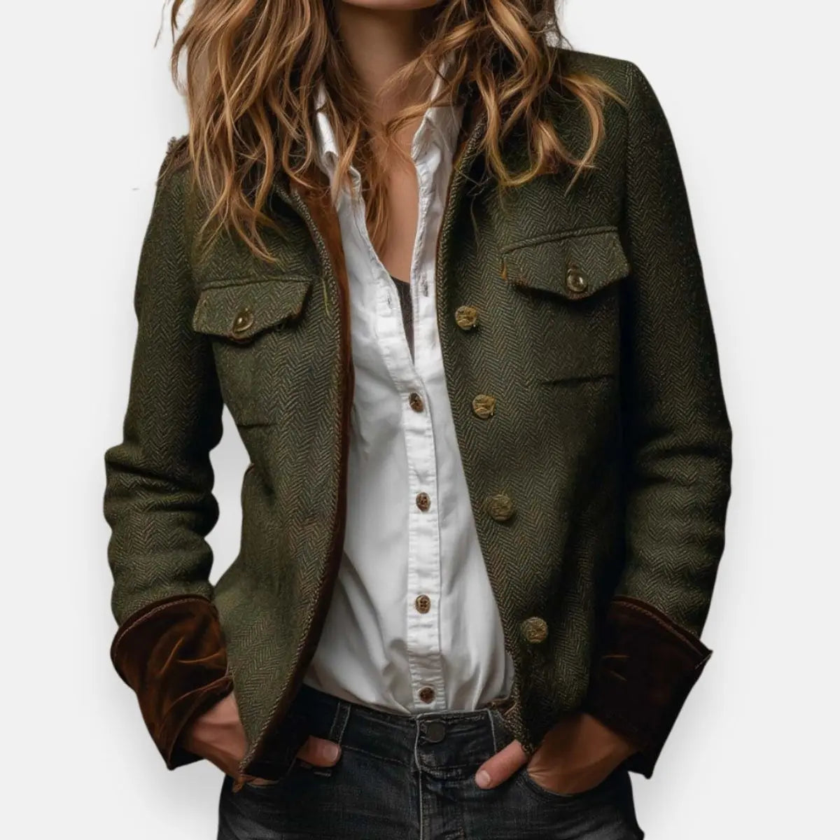 Rowanby - Herringbone Tweed Utility Jacket Smart Casual Layering