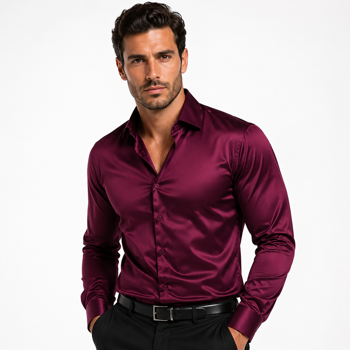 Sablino - Men's Satin-Look Long-Sleeve Smart Shirt — view 5 of 7