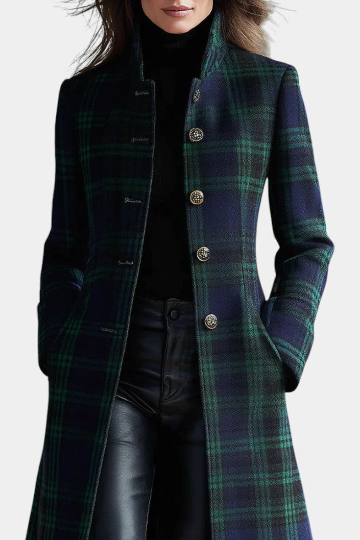 Tessalon - Checkered Structured Midi Coat Autumn Winter Wear