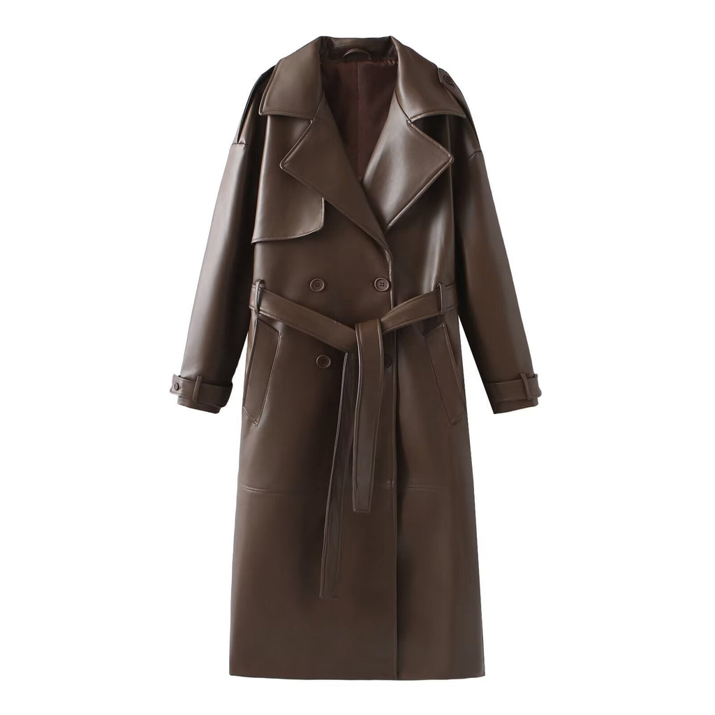 Vareska - Faux Leather Trench Coat Autumn Layering