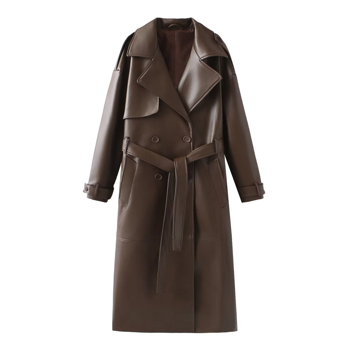 Vareska - Faux Leather Trench Coat Autumn Layering
