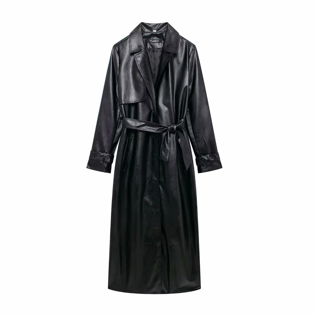 Vareska - Faux Leather Trench Coat Autumn Layering — view 3 of 5