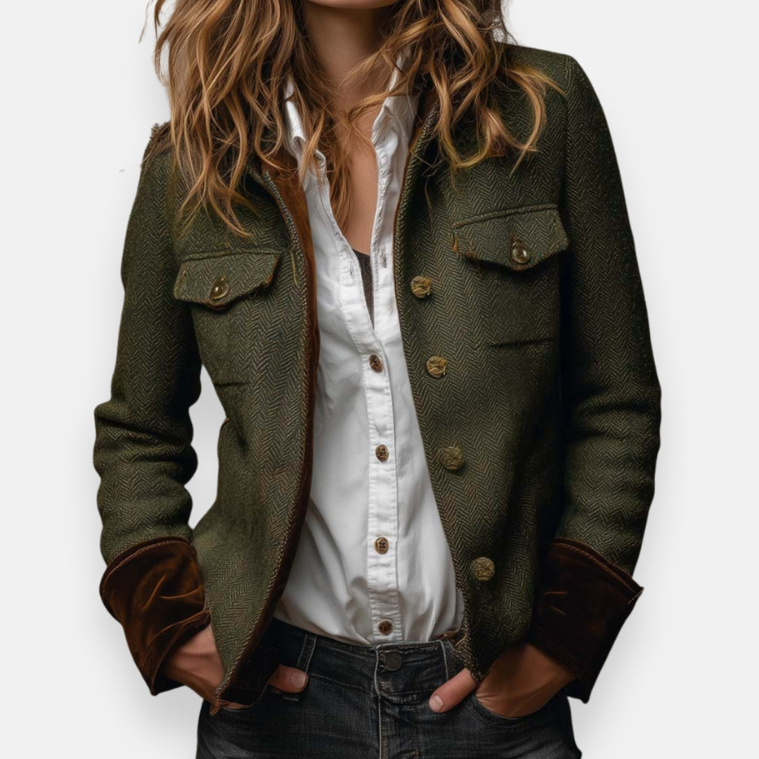 Verdena - Herringbone Tweed Tailored Jacket Office To Evening