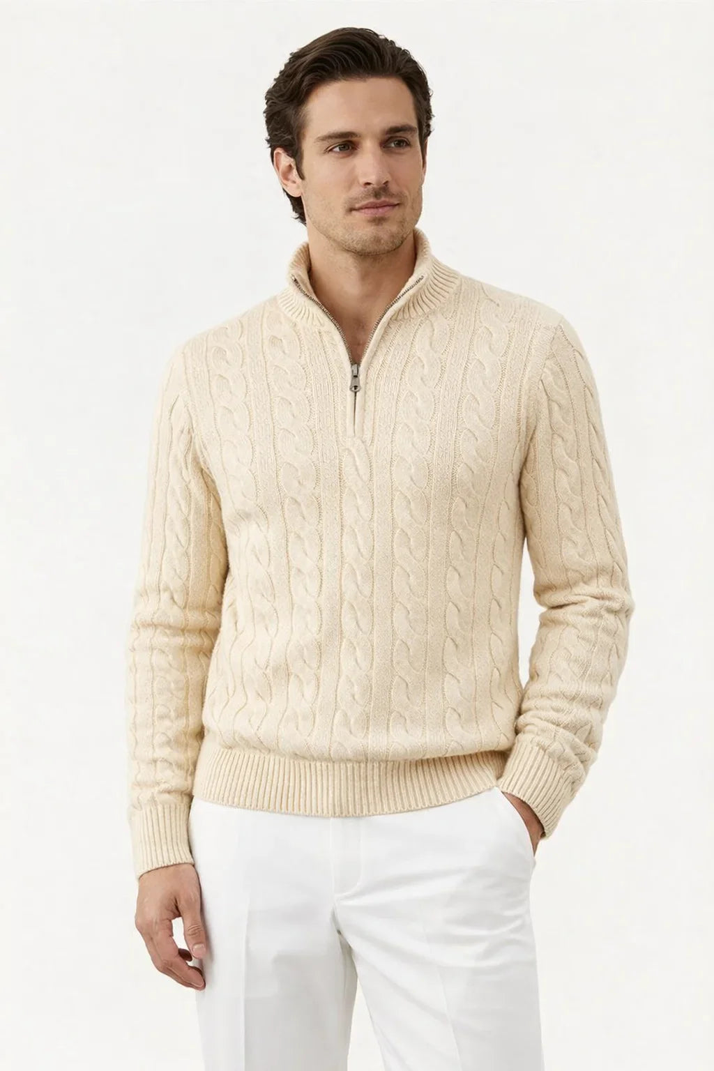Wolmere - Cable Knit Half Zip Jumper Winter Layering — view 2 of 4