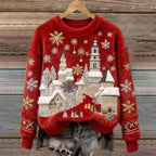 Womens Christmas Jumper Crew Neck Embroidered Village Scene Fluffy Trim — view 2 of 5