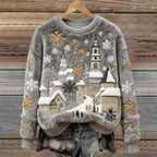Womens Christmas Jumper Crew Neck Embroidered Village Scene Fluffy Trim — view 5 of 5