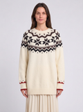 Womens Fair Isle Christmas Jumper Knitted Geometric Pattern Crew Neck