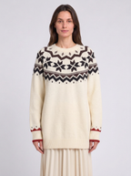 Womens Fair Isle Christmas Jumper Knitted Geometric Pattern Crew Neck