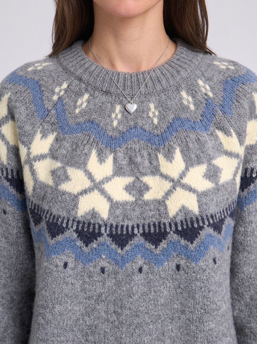Womens Fair Isle Christmas Jumper Knitted Geometric Pattern Crew Neck — view 3 of 4