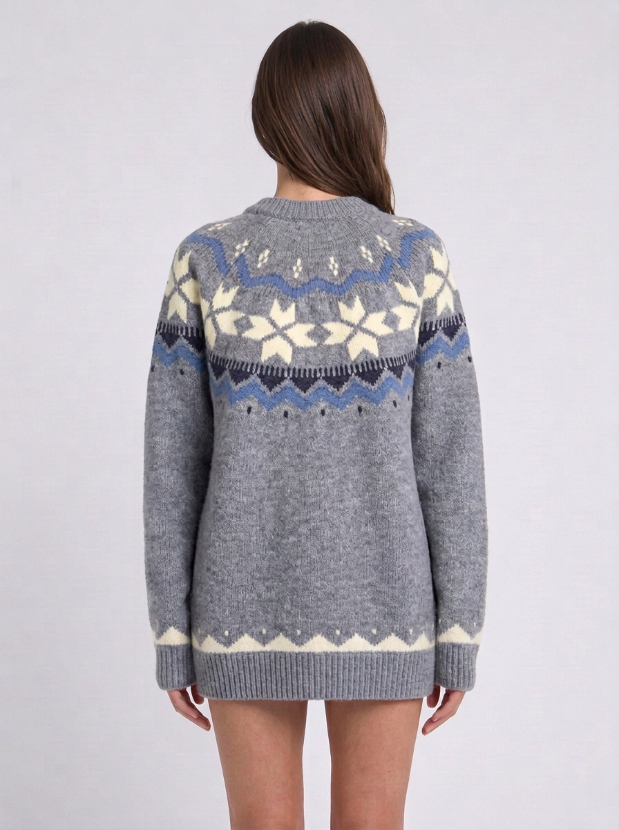 Womens Fair Isle Christmas Jumper Knitted Geometric Pattern Crew Neck — view 4 of 4