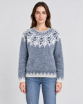Womens Fair Isle Christmas Jumper Snowflake Yoke Grey Knitted Crew Neck