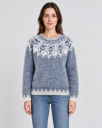 Womens Fair Isle Christmas Jumper Snowflake Yoke Grey Knitted Crew Neck