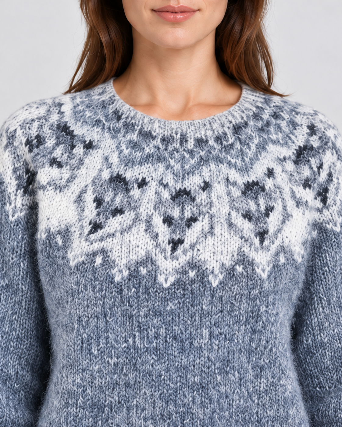 Womens Fair Isle Christmas Jumper Snowflake Yoke Grey Knitted Crew Neck — view 2 of 3