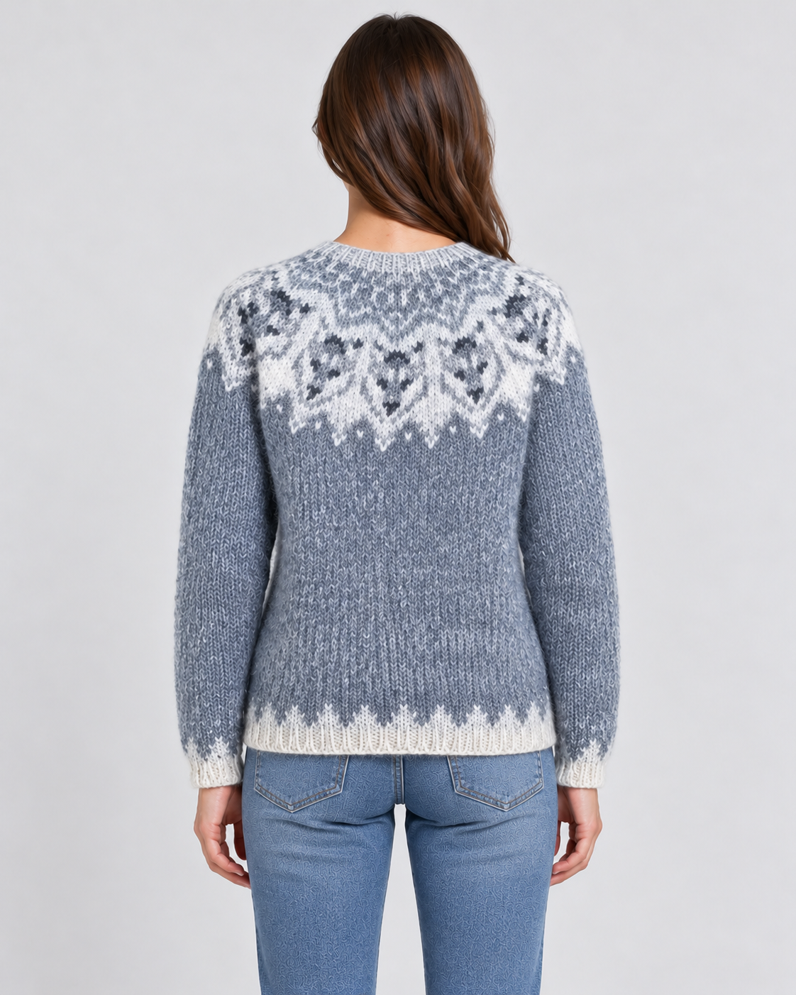Womens Fair Isle Christmas Jumper Snowflake Yoke Grey Knitted Crew Neck — view 3 of 3