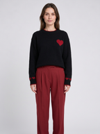 Womens Christmas Jumper Heart Print Crew Neck Long Sleeve Ribbed Cuffs